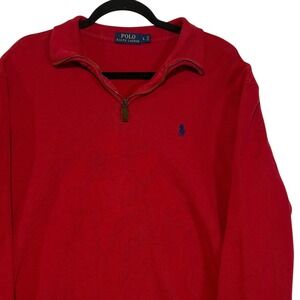 Polo Ralph Lauren Mens Red 1/4 Zip Pullover Sweatshirt Pony Logo Size large